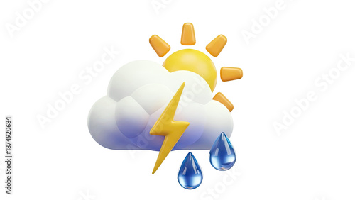 3D Weather Icon: Sun, Cloud, Lightning, Rain