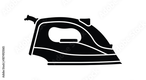 A stark black and white image of a household steam iron a common appliance silhouette