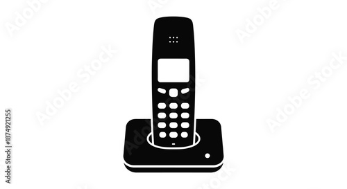 A striking black and white image depicting a classic cordless telephone in silhouette
