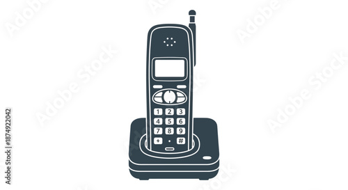 A dark silhouette of a classic cordless telephone with a charging base simple design silhouette