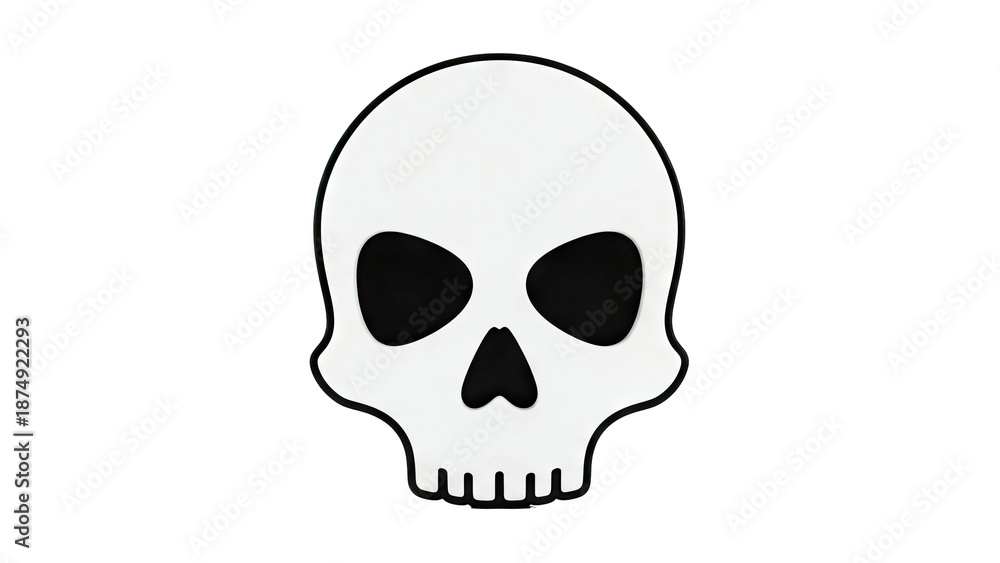 Fototapeta premium Simple White Skull Icon with Black Outline and Features
