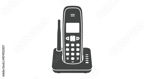A sleek black cordless telephone design is prominently displayed in a striking silhouette
