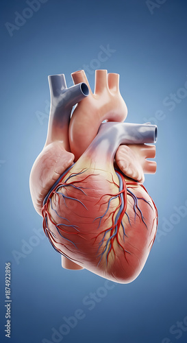 Detailed illustration of a human heart showcasing its anatomy and structure against a blue background