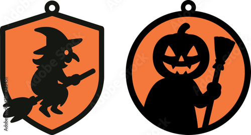 Witch Pumpkin Sun Catcher Bundle SVG, Cute Halloween Window Scene Decor, Laser Cut File Glowforge, Stained Glass Acrylic Ornament