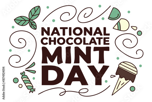 Dessert Celebration National Chocolate Mint Day Vector Illustration, Chocolate and Mint Design