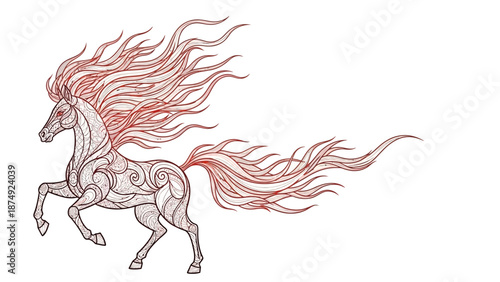 Illustration of a Fire Horse with flowing mane and tail, depicted in a dynamic running pose, set against a clean white background with a bold, fiery color scheme.