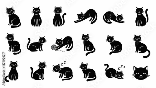 Collection of Black Cat Silhouettes in Various Poses.