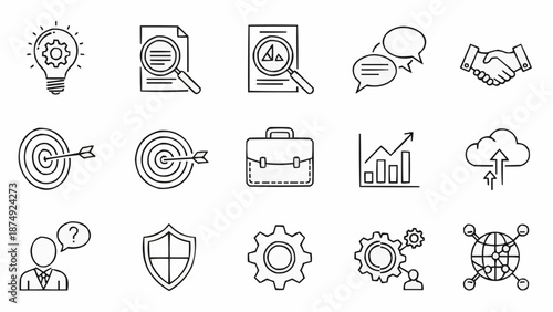 Collection of Business and Finance Icons Hand Drawn Style.