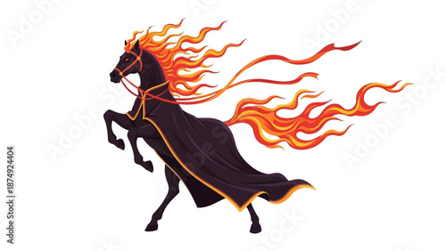 Illustration of a rearing Fire Horse with flowing mane and tail, adorned with orange and yellow accents, against a clean white background.