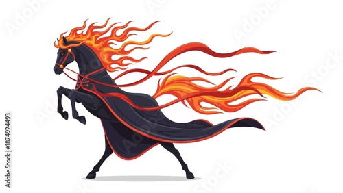 Illustration of a rearing Fire Horse with flowing mane and tail, depicted in vibrant orange and red hues against a clean white background.