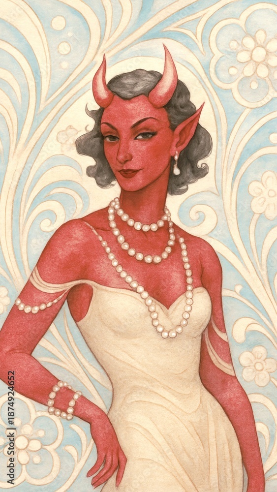 Fototapeta premium Elegant devil in vintage style.