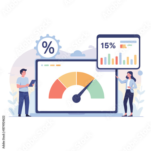 Business Performance Analytics Illustration – Dashboard Speedometer Concept