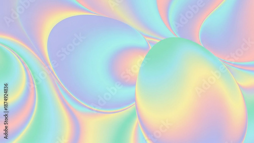 Vibrant pastel holographic background with swirling shapes and colors