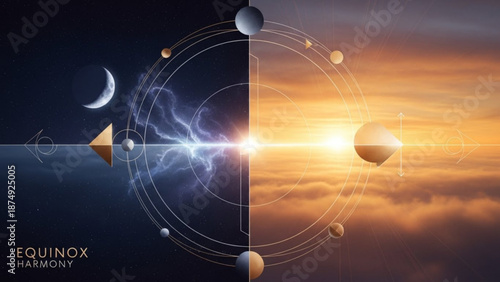 Equinox harmony celestial bodies in orbit around sun and moon