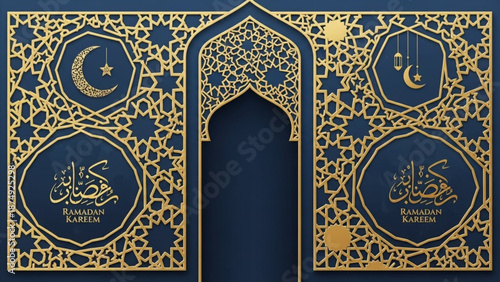Ramadan kareem islamic golden ornate archway design