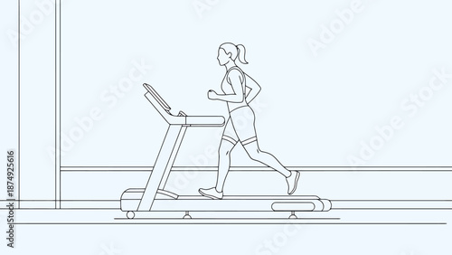 Active woman running on a modern treadmill inside a gym or home fitness area for cardio exercise and personal training