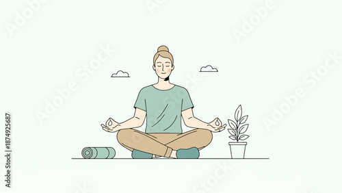 Woman Meditating Outdoors Peaceful Mind Calmness Serenity Nature Inspired Yoga Pose Relaxation Sitting Cross Legged Indoor Plant Zen Outdoors Nature