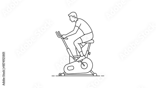 Person Cycling on Stationary Exercise Machine Line Art for Fitness and Health Concept
