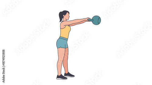 Woman performing kettlebell swing exercise for full body workout strength training workout motion for fitness and health lifestyle