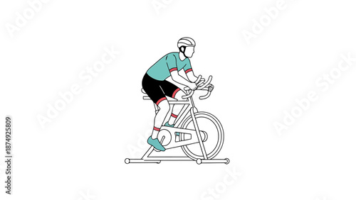 Athletic individual trains indoors on a stationary bicycle for cycling fitness and exercise