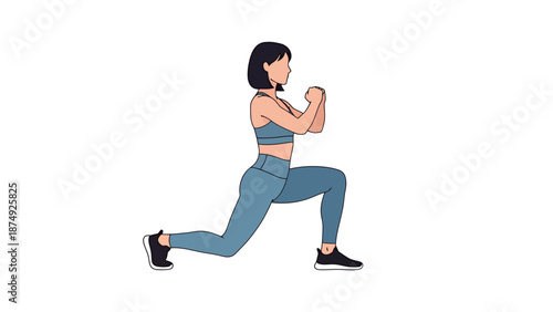 Woman Performs Lunges Exercise For Fitness Training And Body Sculpting In Athletic Apparel Focused On Legs Strength Workout At Home Or Gym