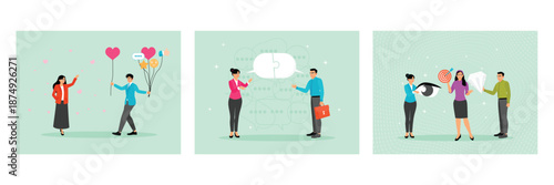 Review or service satisfaction concept. Teamwork to communicate solution. Mission, vision and value.