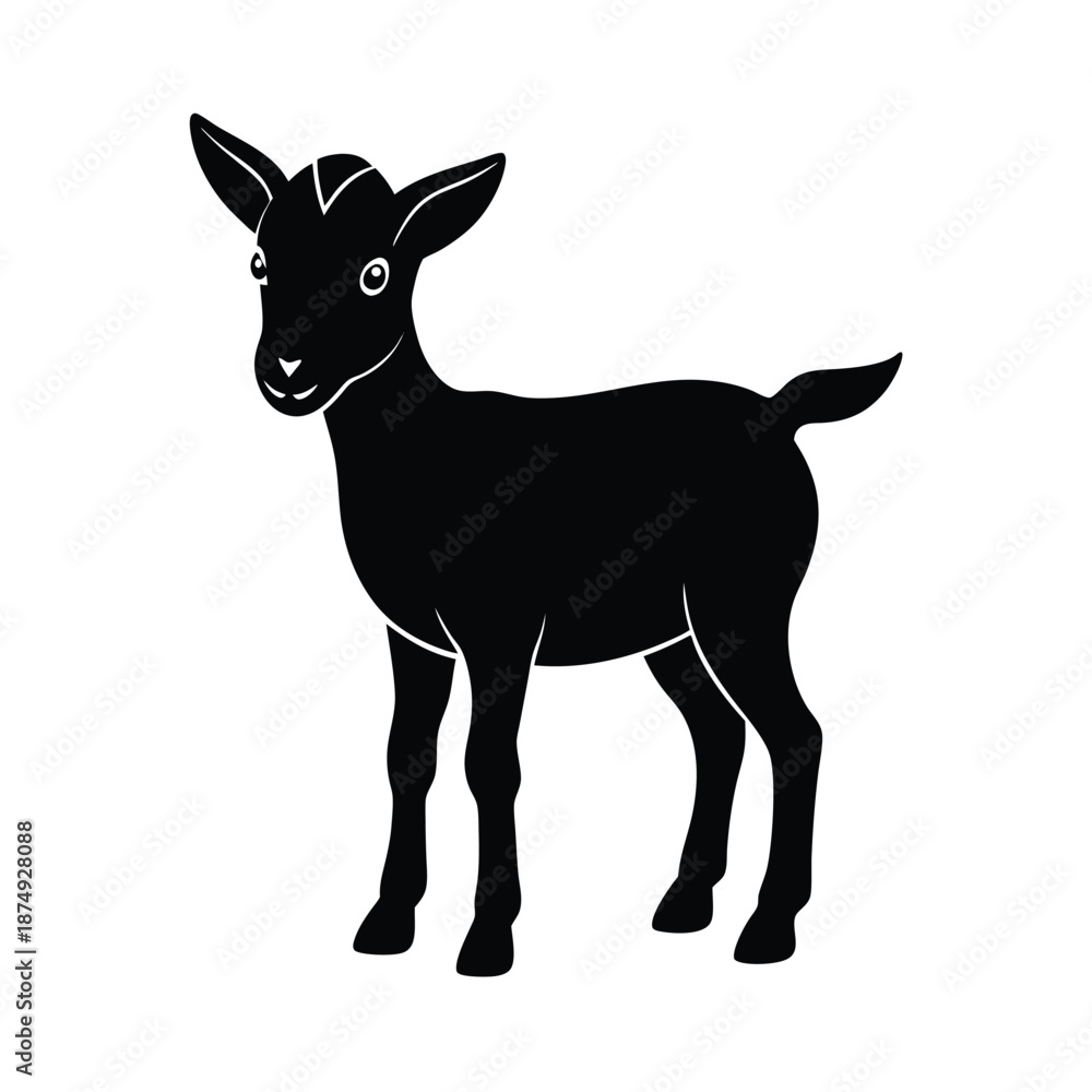 Fototapeta premium Goat kid farm animal vector silhouette on white background
