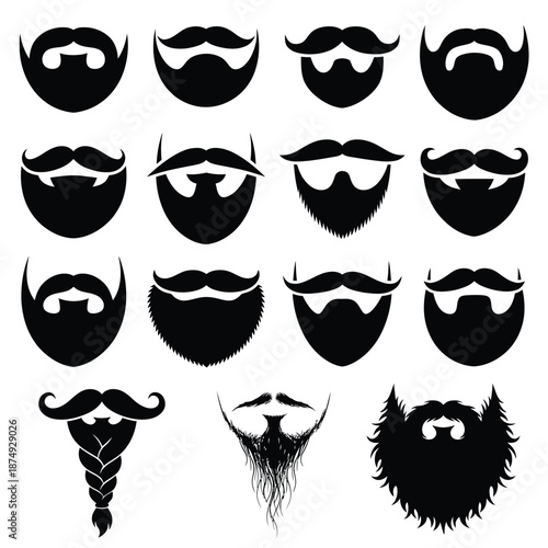 a collection of various mustache and beard styles on white background