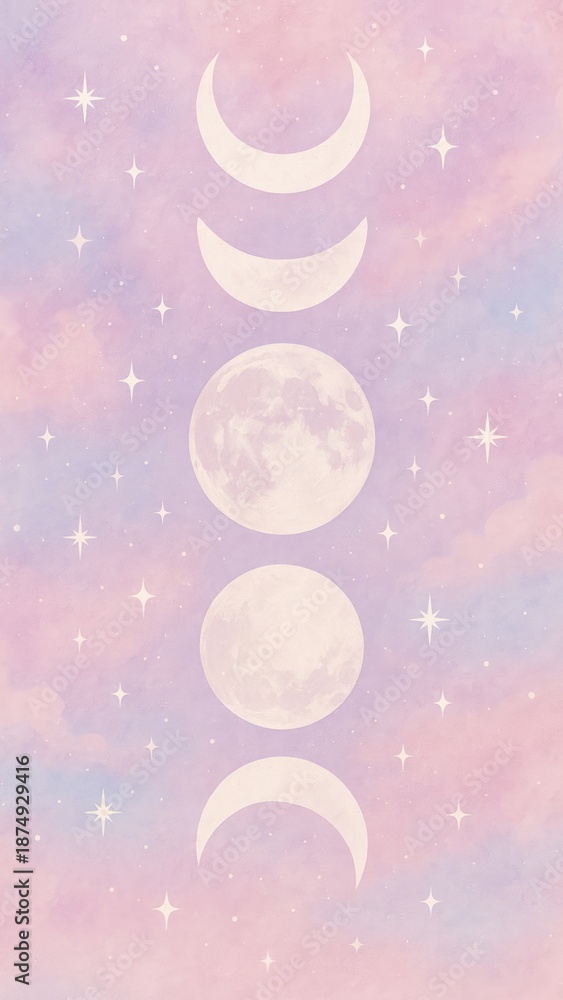 Fototapeta premium Celestial pastel moon phases mobile wallpaper