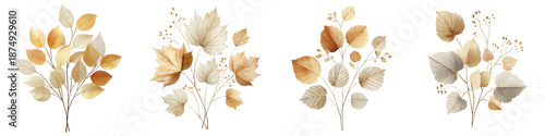 Autumn Leaves Bouquets: Warm Tones on White Background