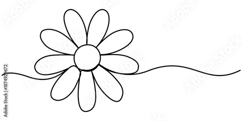 daisy flowers continuous one line drawing, Minimalist one line art of a daisy flower on a white background, in outline illustration. 
