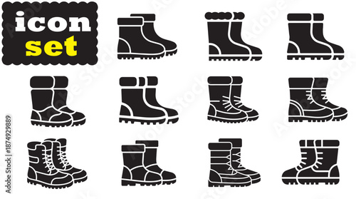 Snow Boots icon Set, Snow Boots solid vector