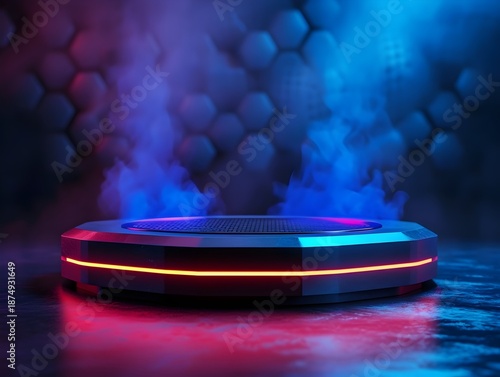 Futuristic Neon lights Mockup for product display, purple neon lights, cyber gamer aesthetic, wallpaper background banner HD Pedestal