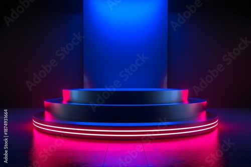 Futuristic Neon lights Mockup for product display, purple neon lights, cyber gamer aesthetic, wallpaper background banner HD Pedestal