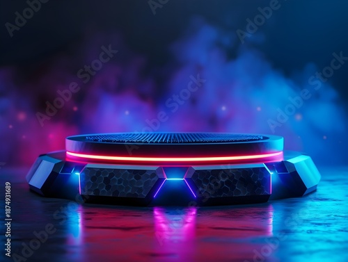 Futuristic Neon lights Mockup for product display, purple neon lights, cyber gamer aesthetic, wallpaper background banner HD Pedestal