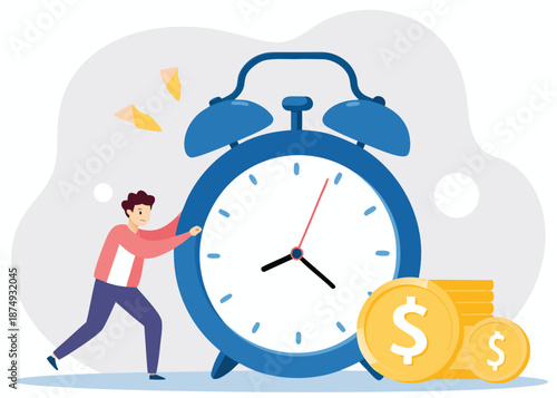 ROI, return on investment or long term investment success, increase in dividends or returns from the costs that have been invested, businessman invests money into big watch to get return profit