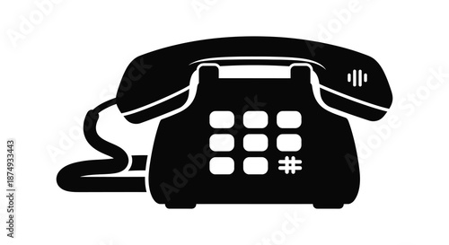 A striking black and white illustration of a vintage rotary telephone a communication device silhouette
