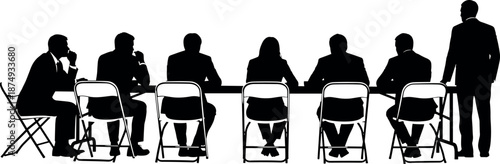Business Conference Silhouette Showing Corporate Team Meeting Boardroom Discussion Leadership Presentation Professional Vector Illustration Set
