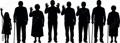 Human life stages silhouettes from child to elderly people aging progression family generation illustration isolated on white background vector design