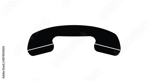 A simple black telephone handset graphic design isolated on a white background silhouette