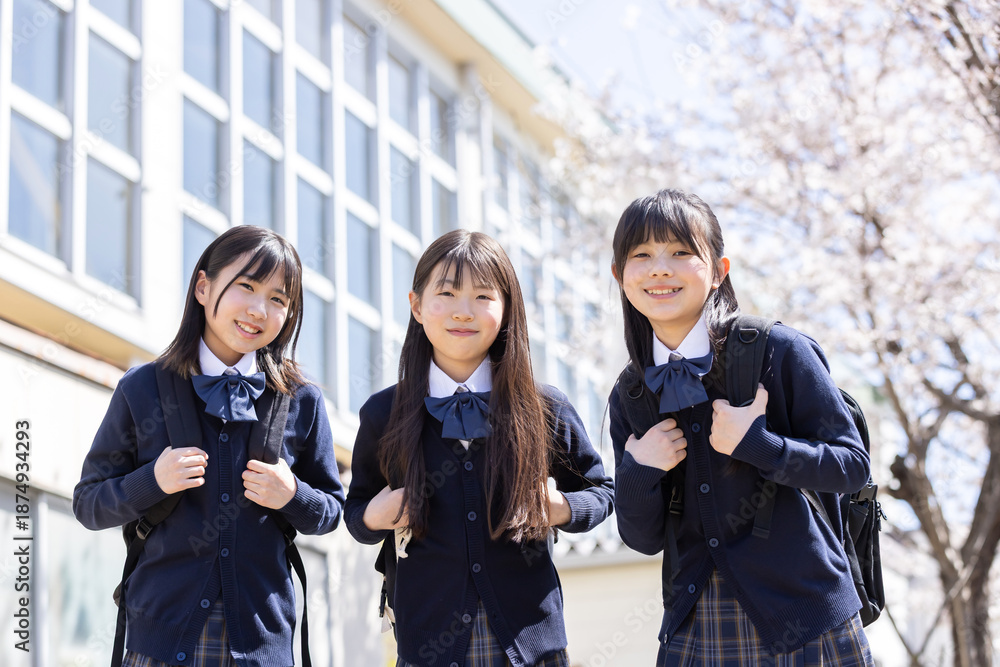 Fototapeta premium 春の校舎と笑顔の学生