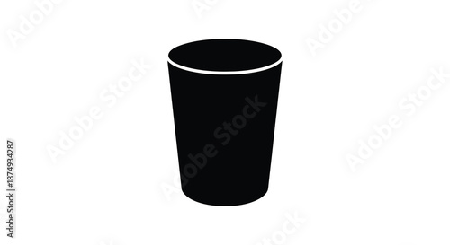 A stark black glass with a thin white rim isolated on a plain white background silhouette