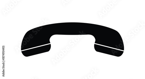 A simple black telephone handset graphic against a white background a distinct silhouette