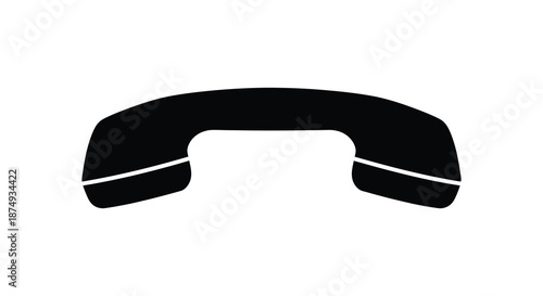 A simple black phone handset shape against a white background striking visual silhouette