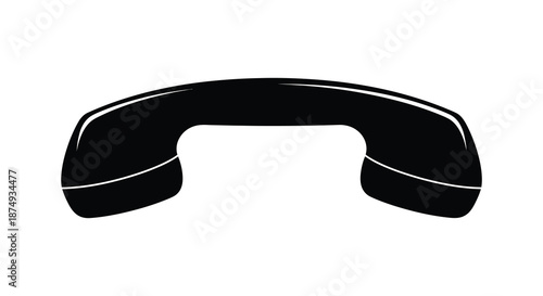 A stark black telephone handset illustration against a white background a simple silhouette