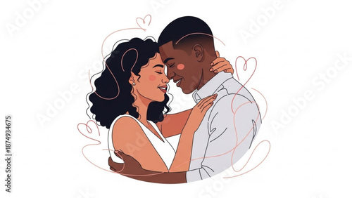 Loving couple embracing tenderly illustration of affection and romance perfect for Valentines Day or relationship concepts