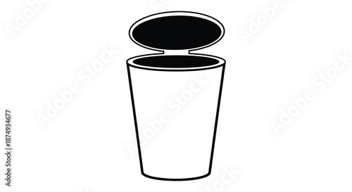 A simple black and white illustration of a cup with a lid a striking silhouette