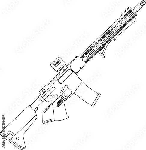 Outline of an AR-15 semi-automatic rifle side view vector illustration. 