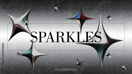 Y2K Holographic Star Sparkle Elements Retro Futurism Design Set