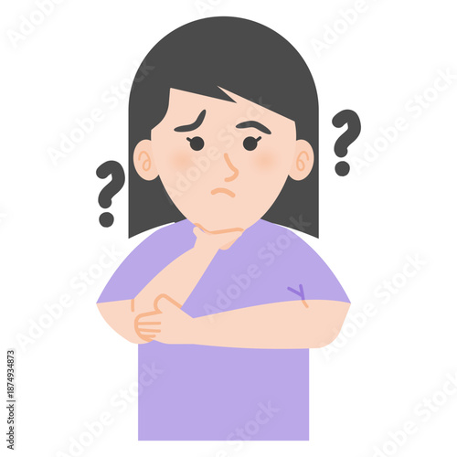 Vector illustration of a woman wondering with question marks
